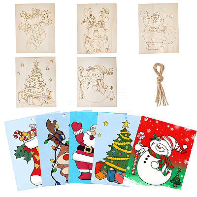 10Pcs Christmas Unfinished Blank Wood Pendants Set for Painting Arts WOOD-SP0001-79C-1