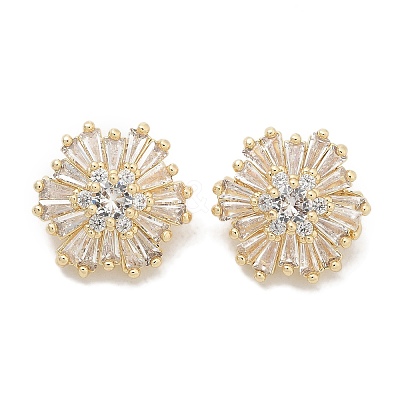 Rack Plating Brass Micro Pave Clear Cubic Zirconia Buttons KK-K293-14G-1