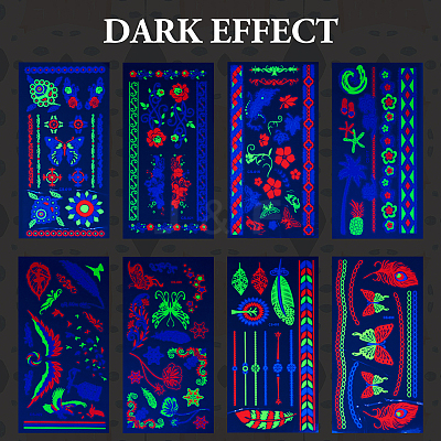 8 Sheets 8 Style Creative Fluorescent Arm Removable Temporary Tattoos Paper Stickers STIC-TA0002-02-1