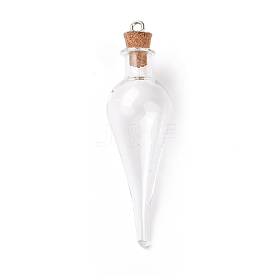 Teardrop Glass Cork Bottle Big Pendants AJEW-A041-01C-1