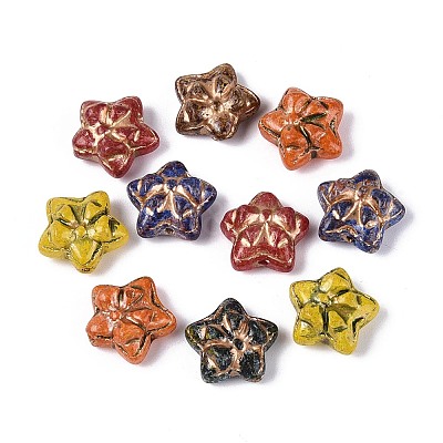 Picasso Baking Paint & Golden Metal Enlaced Glass Beads DGLA-T004-58M-1