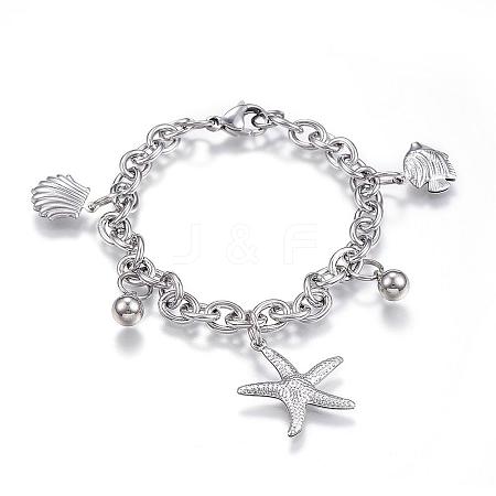 Tarnish Resistant 304 Stainless Steel Charm Bracelets BJEW-G544-05P-1