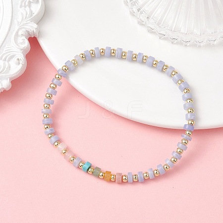 Natural Green Aventurine & Rose Quartz & Howlite & White Jade & Yellow Aventurine & Synthetic Blue Lace Agate & Brass Beads Stretch Bracelets for Women BJEW-JB13334-02-1