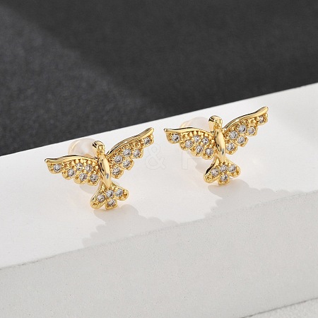 Eagle Brass Micro Pave Clear Cubic Zirconia Stud Earrings EJEW-B131-06G-1