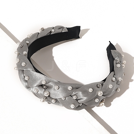 Plastic Imitation Pearl Cross Knotted Turban Hair Hoop PW-WGCC3DE-06-1