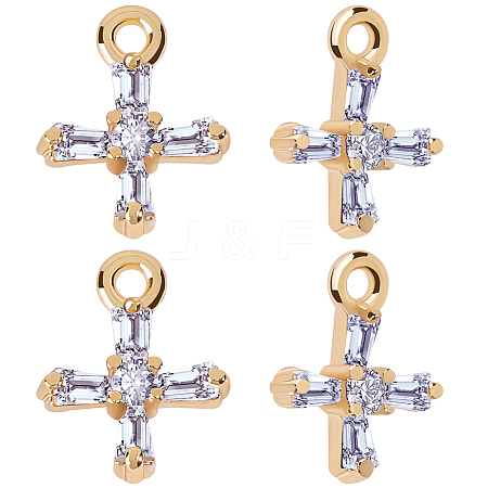 10Pcs Brass Clear Cubic Zirconia Tiny Cross Charms KK-BBC0015-92-1