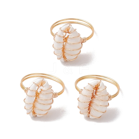 Copper Wired Wrapped Shell Finger Rings RJEW-TA00177-01-1