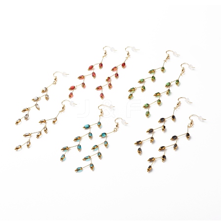 Leaf Glass Dangle Earrings EJEW-JE04739-1