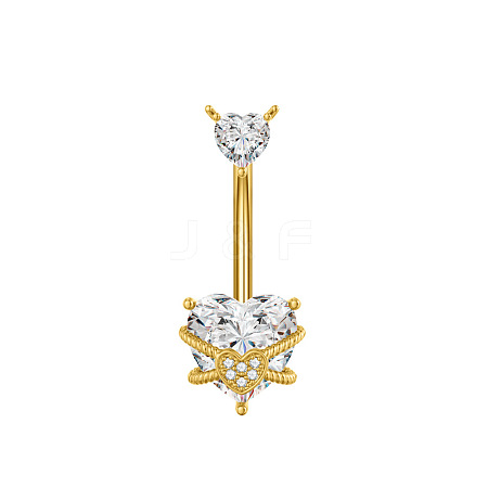 304 Stainless Steel Pave Clear Cubic Zirconia Curved Barbell Belly Rings FS-WG7A03F-02-1