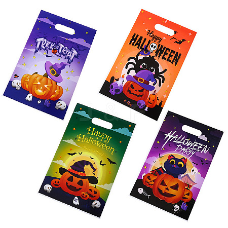 50Pcs 4 Styles Halloween Pumpkin Printed OPP Cellophane Packaging Bags with Die Hole Handles ABAG-C013-07-1