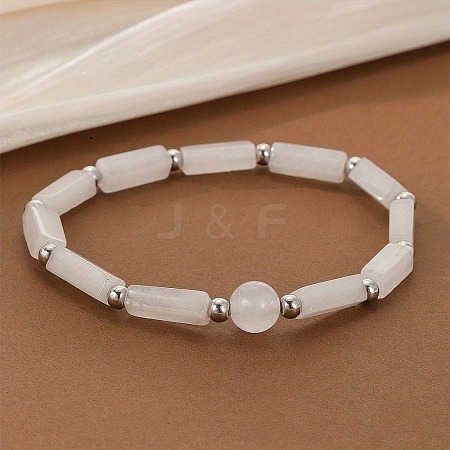 Natural White Jade Beaded Stretch Bracelets for Men Women WG69117-03-1