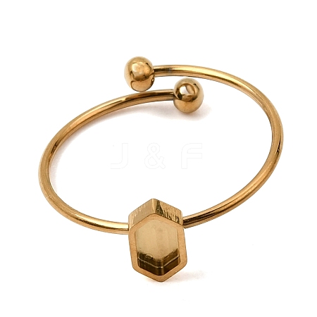 Hexagon 304 Stainless Steel Open Cuff Bangle Makings with Bezel Tray SA-CBABF3F-03G-04-1