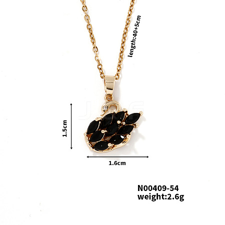 Elegant Brass Rhinestone Swan Pendant Necklace for Chic and Trendy Look ZH9986-1-1