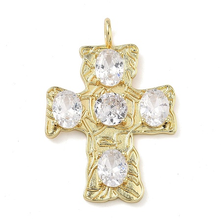 Brass Micro Pave Clear Cubic Zirconia Pendants KK-P349-02G-1