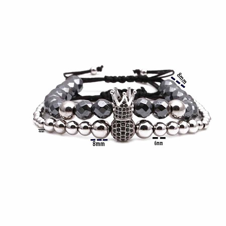 2Pcs Synthetic Non-magnetic Hematite Multi-Strand Braided Bead Bracelet Sets CG0194-3-1