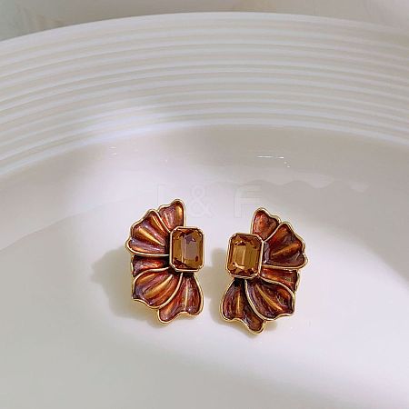 Brass Enamel Stud Earrings EJEW-B120-01G-01-1