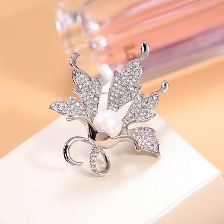 Maple Leaf Alloy Full Crystal Rhinestone Brooches for Backpack Clothes PW-WG34212-02-1