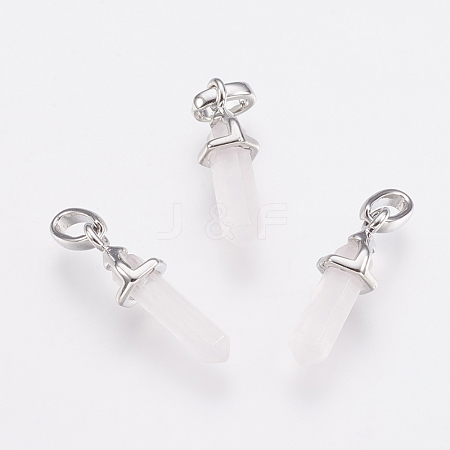 Brass Natural Rose Quartz Double Terminated Pointed Pendants KK-G343-11L-05P-1