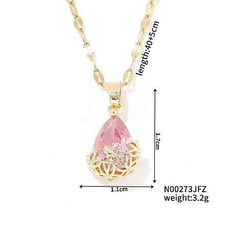 Mini 3D Fashionable Cute Versatile Elegant Brass Glass Teardrop Pendant Necklaces LA0295-2-1