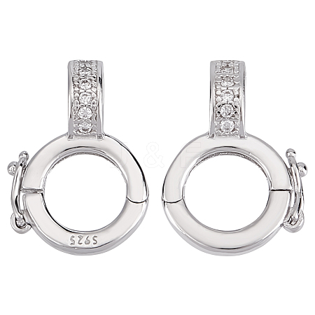 2Pcs 925 Sterling Silver Micro Pave Clear Cubic Zirconia Twister Clasps STER-DR0001-09-1