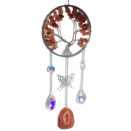 Wire Wrapped Natural Carnelian Chips Tree of Life Hanging Ornaments PW-WGF337A-05-1