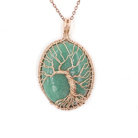 Natural Green Aventurine Brass Wire Wrapped Pendants PW-WG90230-04-1