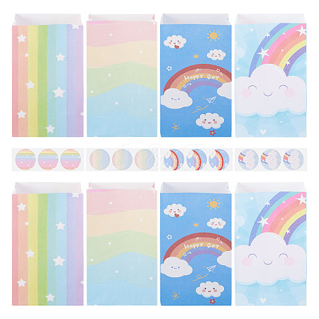 12Pcs 4 Styles Rainbow Print Kraft Paper Gift Bags AJEW-TA0003-38-1