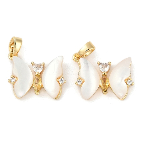 Natural White Shell Butterfly Pendants KK-U043-26G-1