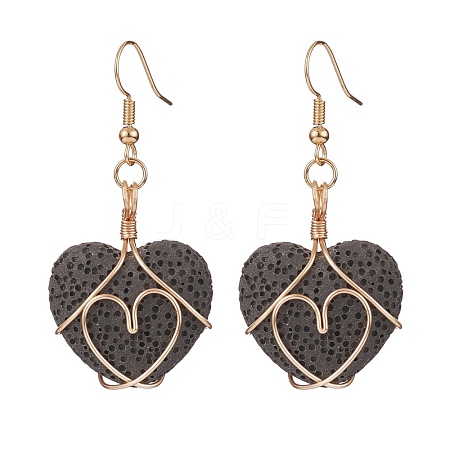 Heart Natural Lava Rock Dangle Earrings for Women EJEW-JE04973-1