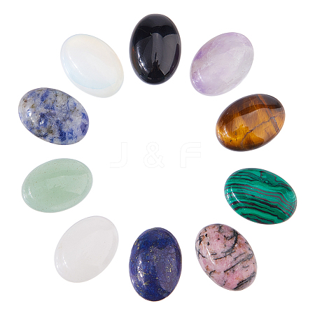 20Pcs 10 Styles Natural & Synthetic Mixed Gemstone Flat Back Cabochons G-FH0002-69-1