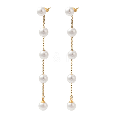 304 Stainless Steel with Plastic Pearl Stud Dangle Earrings EJEW-Q386-02B-G-1