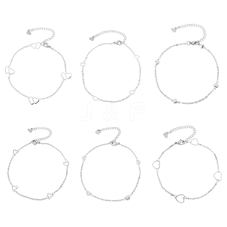 6Pcs 6 Styles 304 Stainless Steel Cable Chain Anklets AJEW-UN0001-12-1