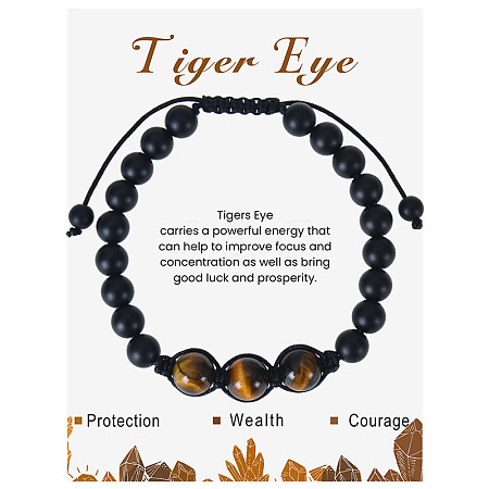 Natural Tiger Eye Beaded Bracelet with 3 Pcs 8mm Matte Stone ZJ6492-14-1