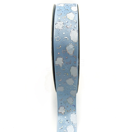 Silver Hot Stamping Cloud Moon Star Pattern Polyester Grosgrain Ribbons PW-WG81770-05-1