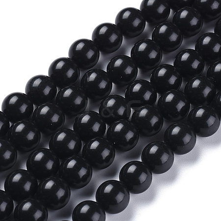 Synthetic Black Stone(Glass) Beads Strands X-G-I288-A02-8mm-1-1