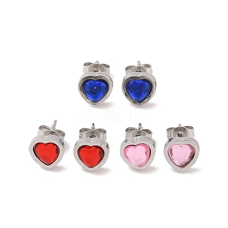 3 Pairs 3 Colors 304 Stainless Steel Heart Stud Earrings for Women EJEW-K279-07P-02-1