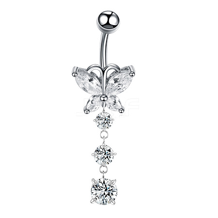 Clear Cubic Zirconia Dangle Belly Button Rings WG9960A-05-1