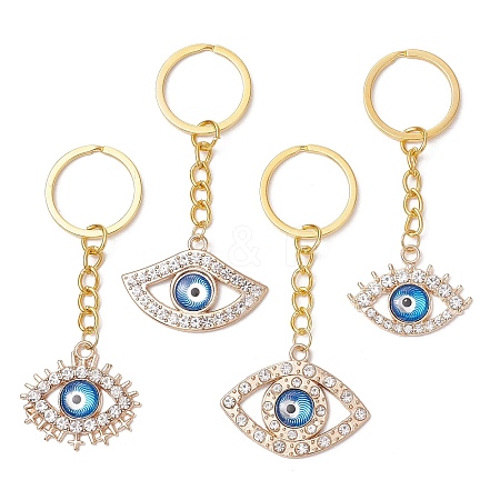 4Pcs Iron Alloy Rhinestone Keychain KEYC-JKC01174-1