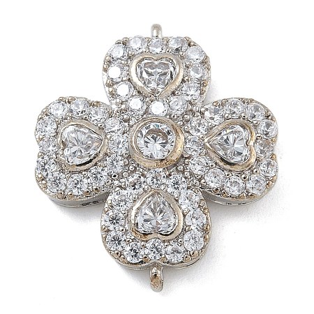 Rack Plating Brass Clear Cubic Zirconia Clover Connector Charms KK-A234-037P-1