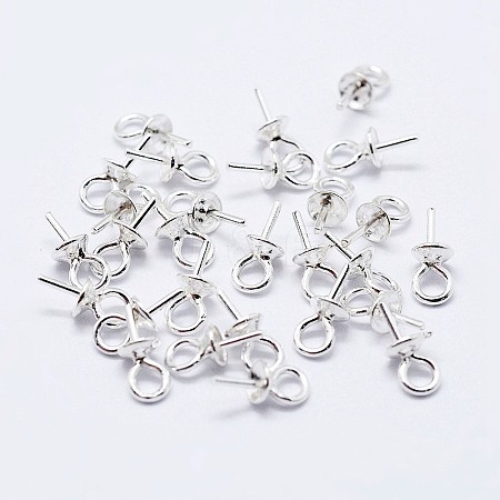 925 Sterling Silver Cup Pearl Bail Pin Pendants STER-F036-04S-3mm-1