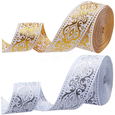 2 Rolls 2 Colors Ethnic Style Polyester Silk Grosgrain Ribbon OCOR-GF0003-68-1