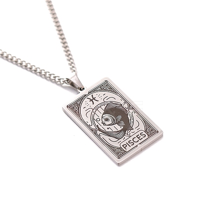 304 Stainless Steel Curb Chain Rectangle with Constellation Pendant Necklaces PW-WG0F5D0-34-1