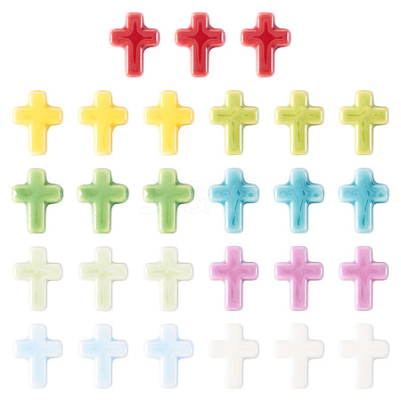 40Pcs 8 Colors Glazed Porcelain Beads PORC-TA0001-16-1