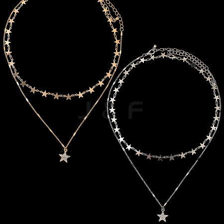 2 Sets 2 Colors Alloy Crystal Rhinestone Star Link Chain Necklace Sets NJEW-SC0001-54-1
