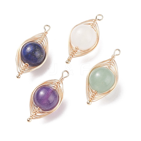 Natural Stone Copper Wire Wrapped Connector Charms PALLOY-JF01377-02-1
