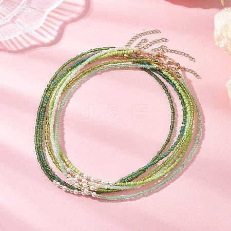 6Pcs 6 Colors White Round Shell Pearl and Glass Seed Beaded Necklaces NJEW-JN05738-1