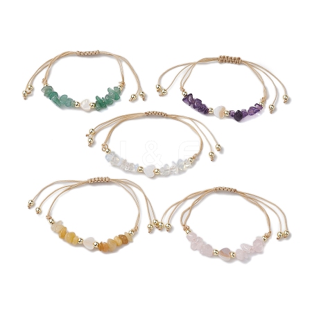 Gemstone Chip Braided Bead Bracelets BJEW-JB10833-1