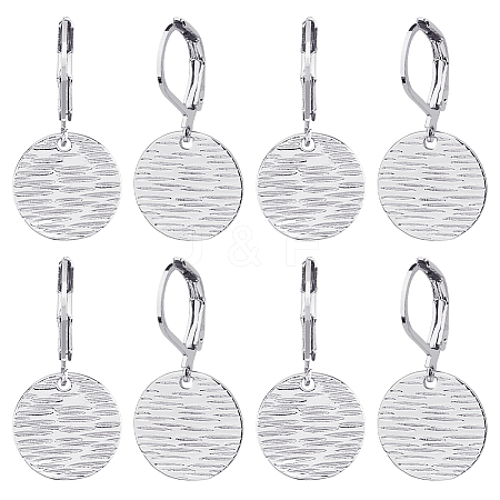 4 Pairs Brass Textured Flat Round Leverback Earrings EJEW-HS0001-22P-1