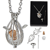 Brass Bead Cage Teardrop with Alloy Wing Pendant Cable Chain Necklaces NJEW-DR00030-1