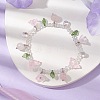 Natural Rose Quartz & Glass Beaded Stretch Bracelet with Flower Charms BJEW-JB10176-02-2